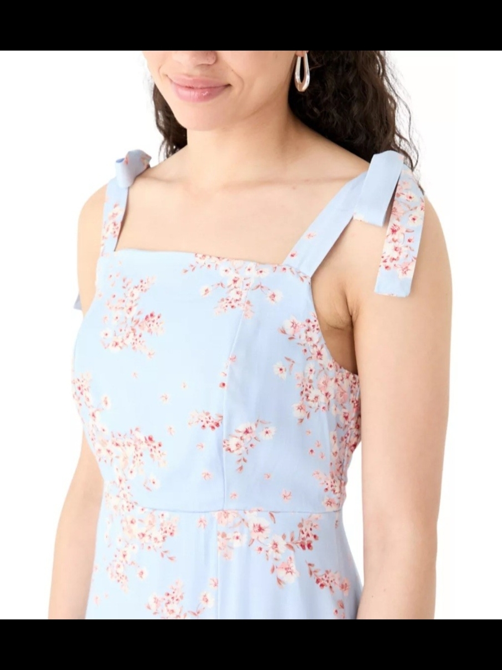 Oak & Trellis Light Blue Floral Tie-Shoulder Dress